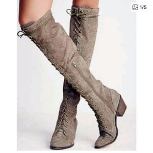 Free People X Jeffrey Campbell “Joe” over the knee python suede boots, like new!